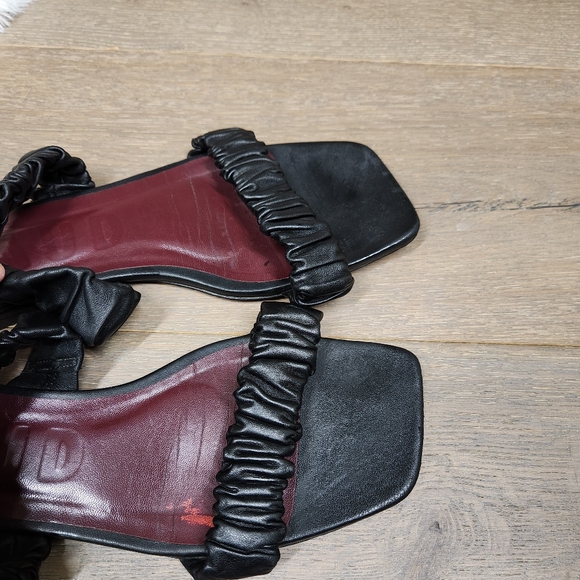 STAUD Maya Black Ruched Leather Slide Strappy Sandals - Picture 12 of 15